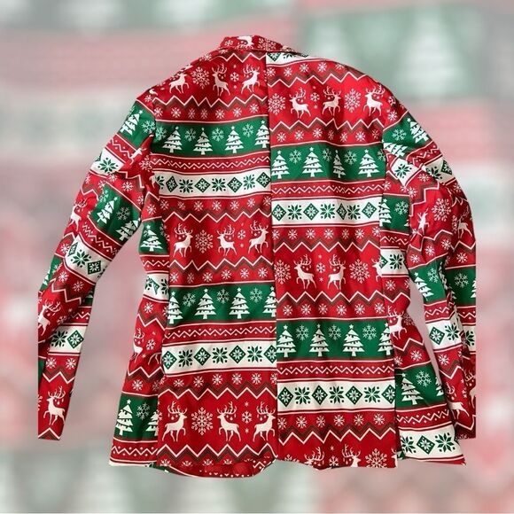 Suitmeister Slim-Fit Nordic Christmas Red Blazer- Size Large - Picture 2 of 10